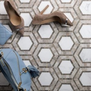 Metrology Hexagon Mosaic in Asian Statuary Lagos Temple Gray floors