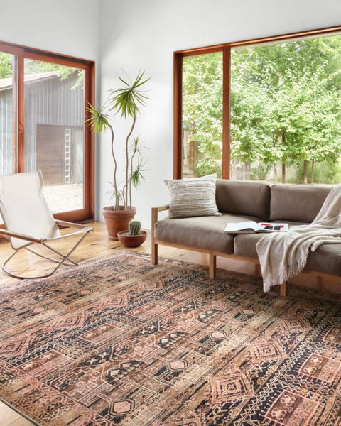 Layla Area Rug in Mocha/Blush in living room 