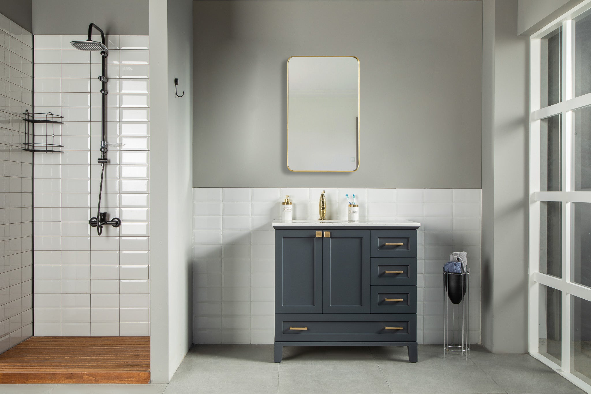 Dark Gray Blue Bathroom