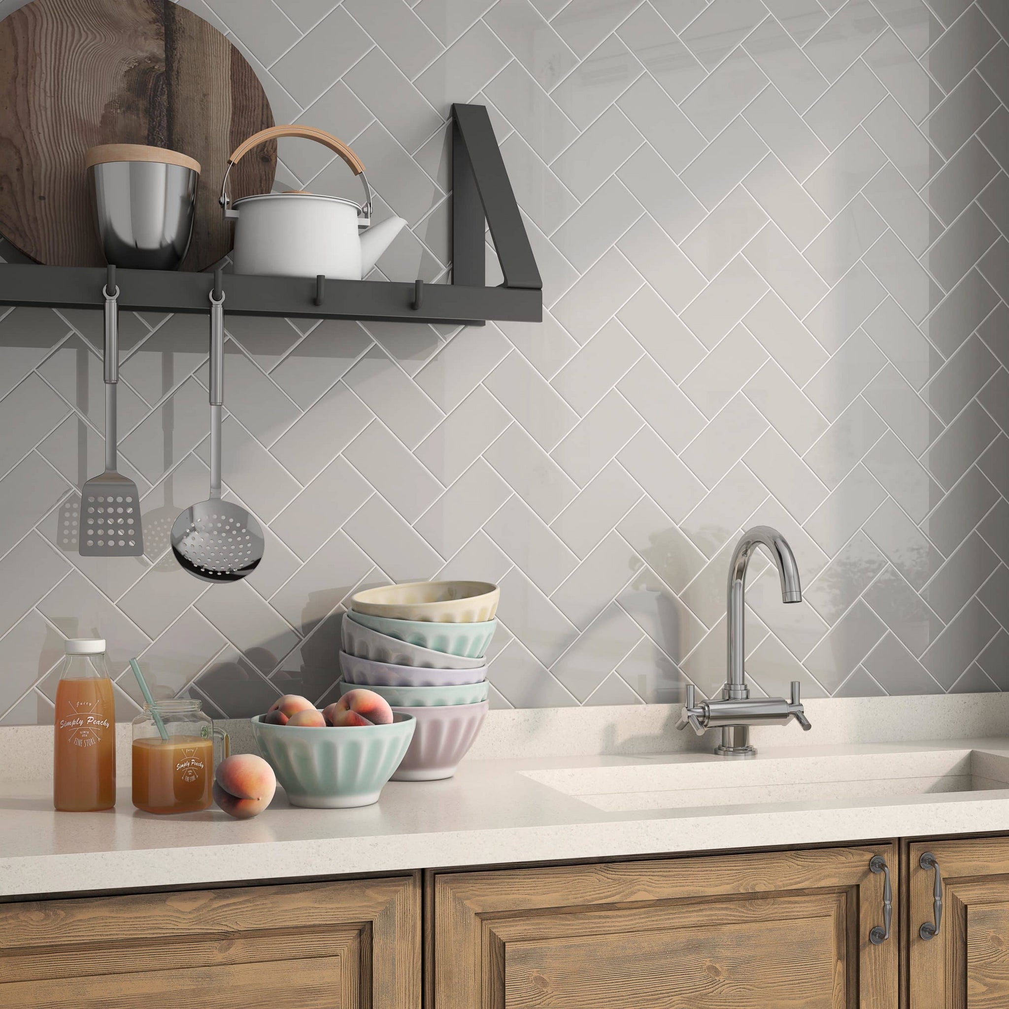 Minimalistic Picket Tile 2x10 Grey Glossy for Kitchen and Bathroom