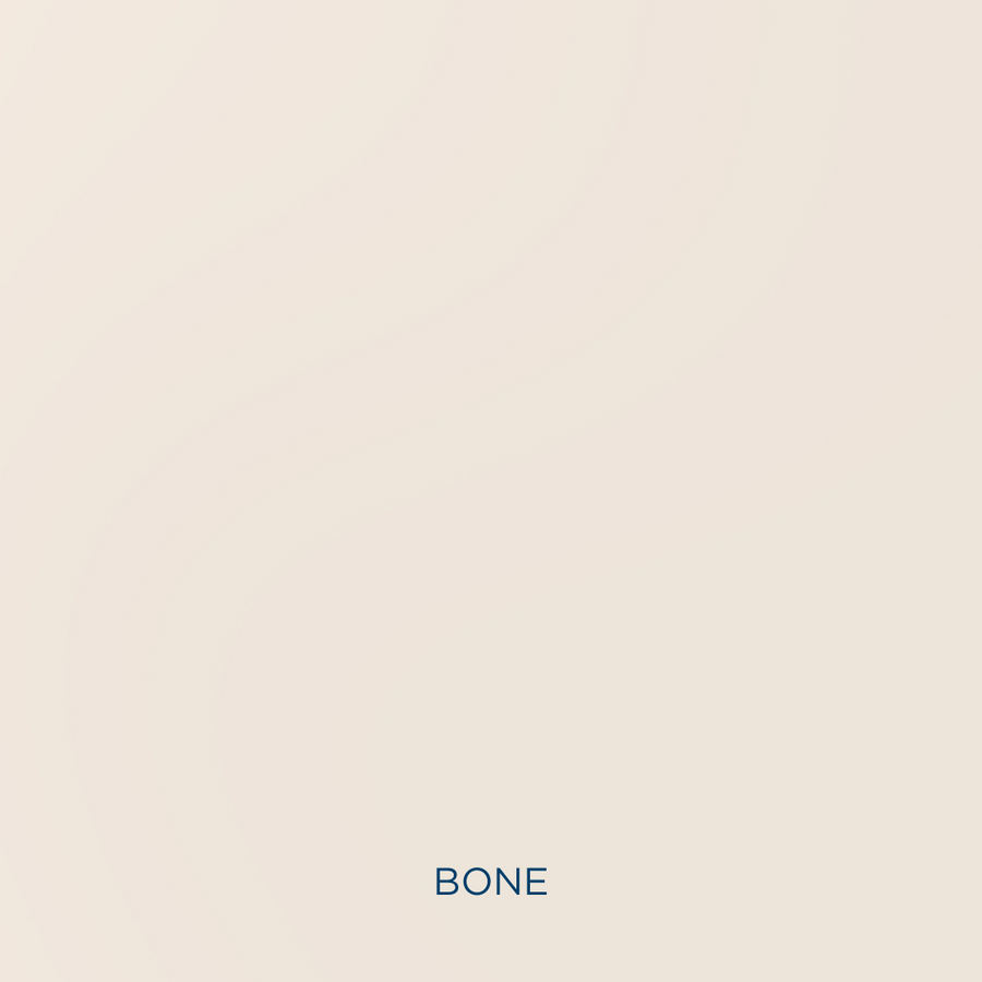 A minimal, light beige background with subtle wavy patterns and the word BONE in small, blue capital letters centered at the bottom.