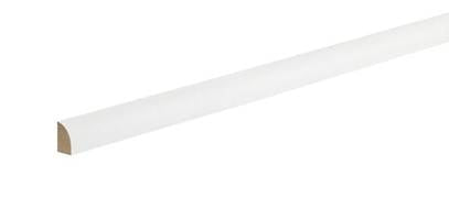 The Modern White Painted Wood Molding & Trim, shown in 12-foot lengths on a white background, is ideal for finishing edges or corners in interior trim work.