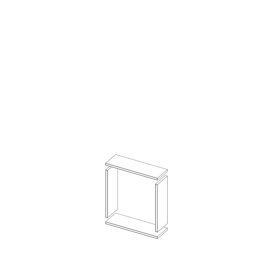 A clean, line-drawn isometric illustration of the Boundless 12x12 Niche shelf with three visible panels and an open front, ideal for use as a shower organizer, displayed on a plain white background.