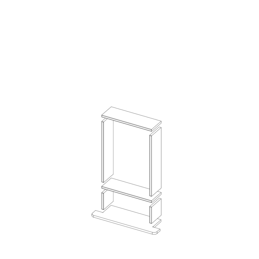 An isometric line drawing shows the Boundless 12x20 Niche—an open rectangular frame with two vertical sides, top and bottom panels, pre-cut finishing pieces, and a stepped base.