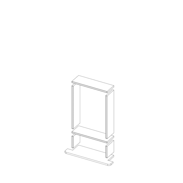 An isometric line drawing shows the Boundless 12x20 Niche—an open rectangular frame with two vertical sides, top and bottom panels, pre-cut finishing pieces, and a stepped base.