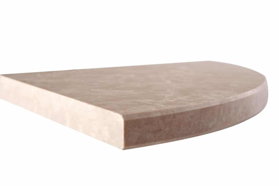 A beige, semi-circular marble or stone slab with a smooth surface and polished edge, shown on a white background.