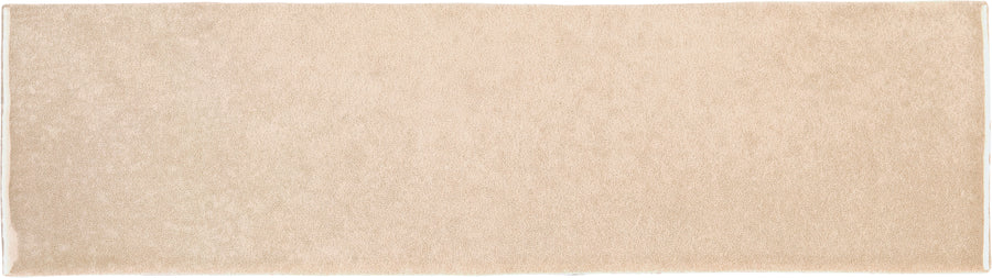 The Radiance 3" x 10" Glossy Subway Tile in Marcona Almond is displayed on a white background. Its sleek finish and refined edges pair perfectly with contemporary kitchen designs for a touch of sophistication.