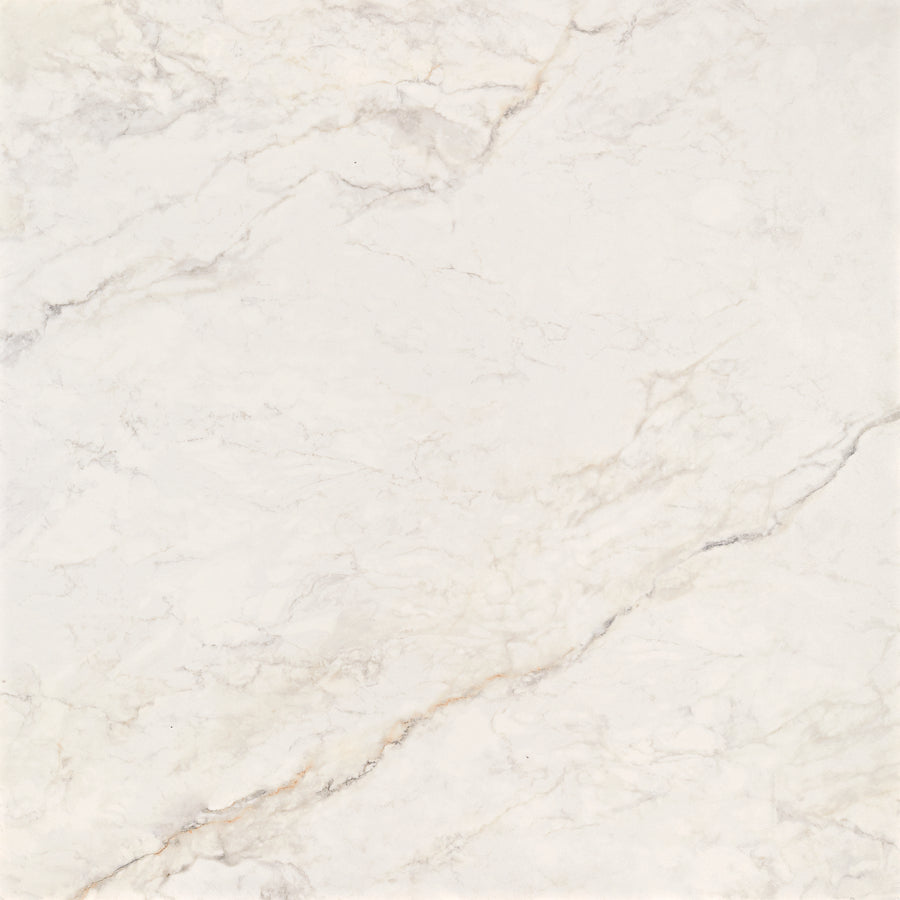 A close-up of the Tuscany Oro 48" x 48" Tile in Natural color, showcasing delicate diagonal gray and tan veining for an elegant, authentic look.