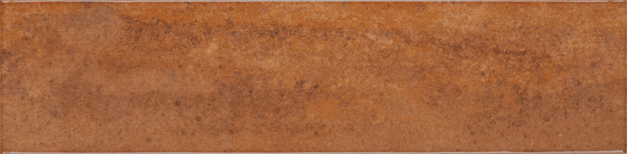 The Muse 4" x 16" Glossy Subway Tile in Solace features a sleek, rectangular shape and a subtle, mottled finish in soft tones—evoking the look of contemporary rugs with simple borders and understated elegance.