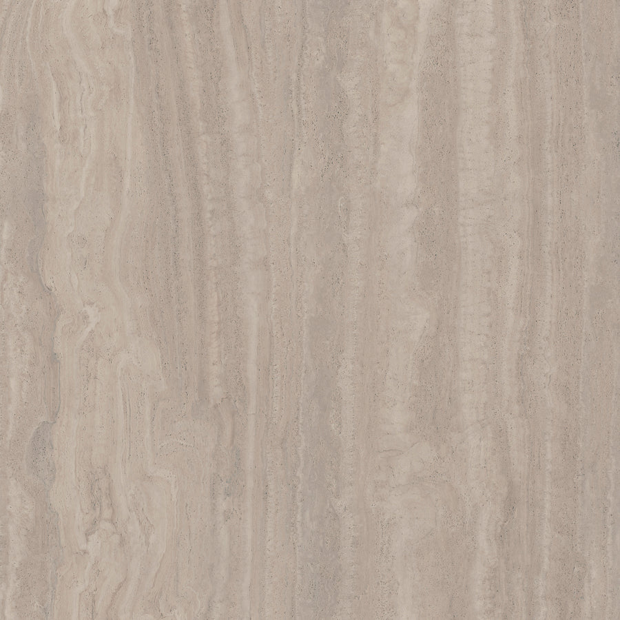 A close-up of Dynasty 48" x 48" Rectified Tile in Taupe Natural shows light beige and gray stone with subtle vertical striations and a marbled texture—perfect for large-format tiles in contemporary spaces.