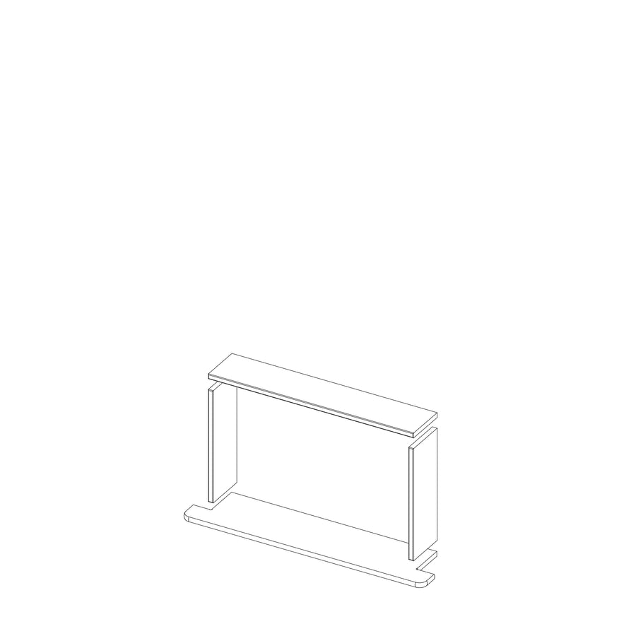 A minimalist isometric drawing of a rectangular table with solid side supports and a thick top, inspired by the clean lines of the Boundless 20x12 Niche, shown on a plain white background.