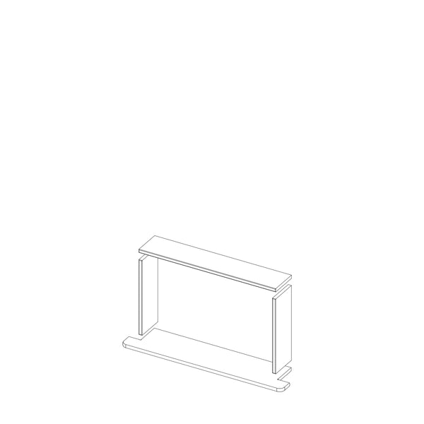 A minimalist isometric drawing of a rectangular table with solid side supports and a thick top, inspired by the clean lines of the Boundless 20x12 Niche, shown on a plain white background.