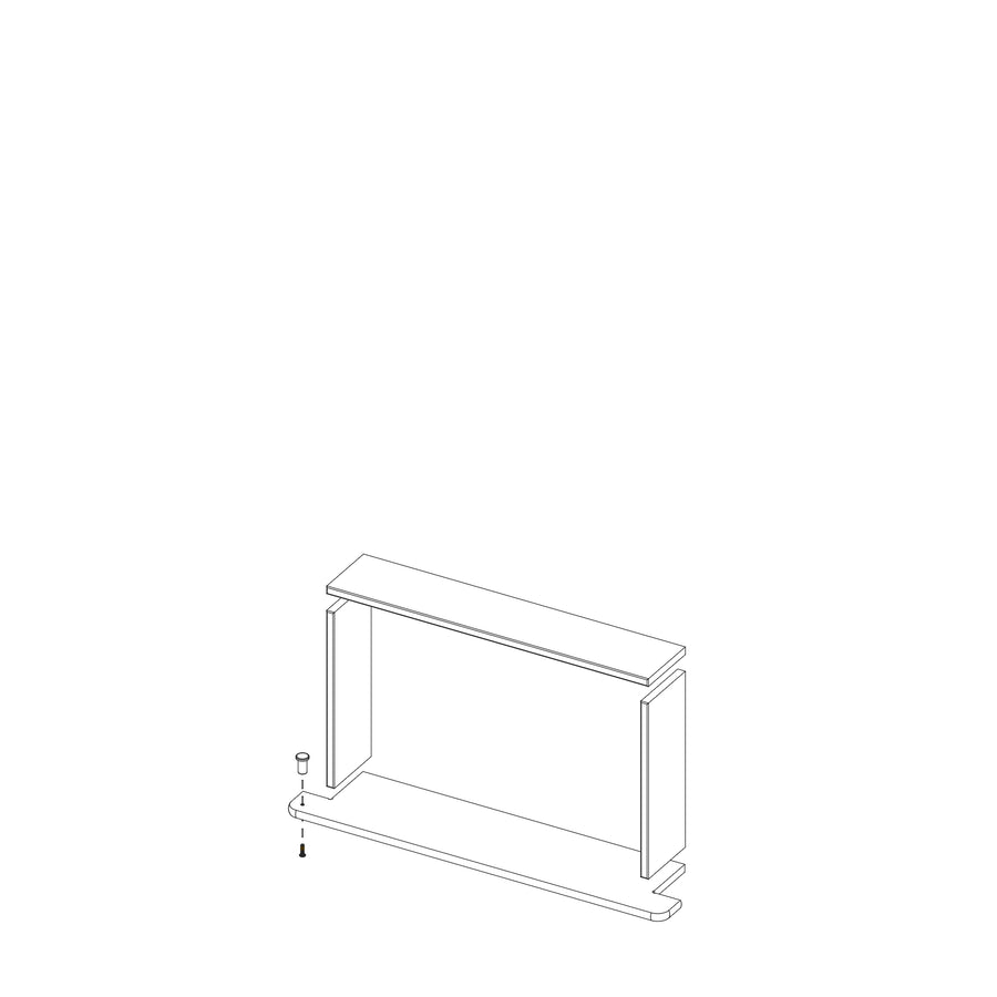Isometric line drawing shows how to assemble the Boundless 20x12 Niche rectangular shower frame using pre-cut finishing pieces and screws to attach side panels to the bottom panel.