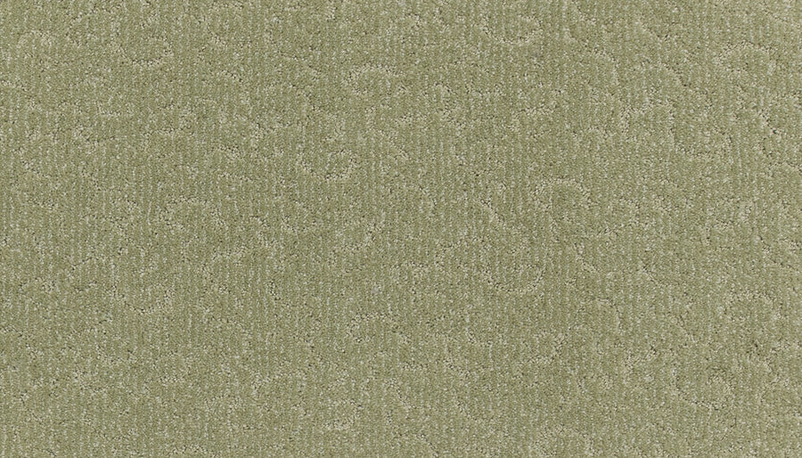 Fleurious Pet Friendly Carpet features a light green color with a soft, textured surface and subtle swirling pattern. Its plush material provides luxurious comfort and a gentle sheen, offering both style and inviting appeal to any space.