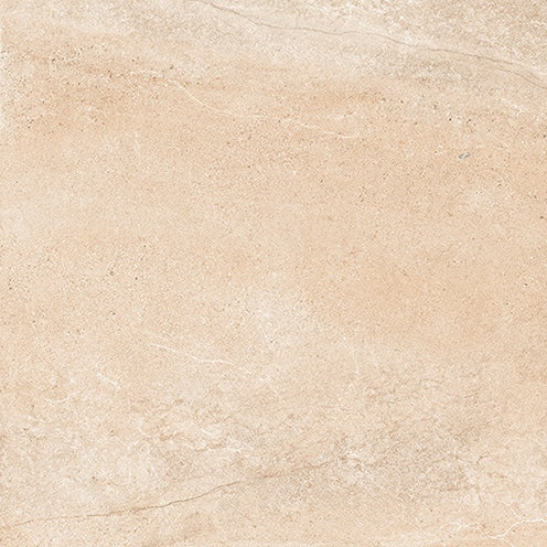 Beige ceramic tile with a subtle textured surface, featuring natural stone-like patterns and variations in tone. The design includes soft, slightly darker veins and a matte finish.