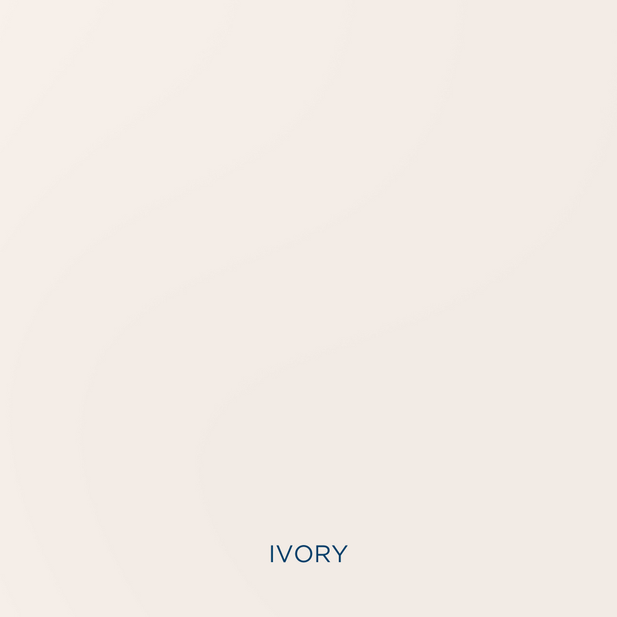 A smooth, light beige background with subtle wavy lines and the word IVORY written in small, dark blue capital letters at the bottom center.