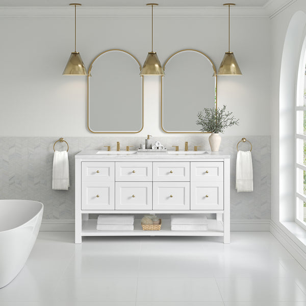 A modern white bathroom featuring the Breckenridge 60