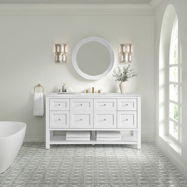A bright, modern bathroom features a Breckenridge 60