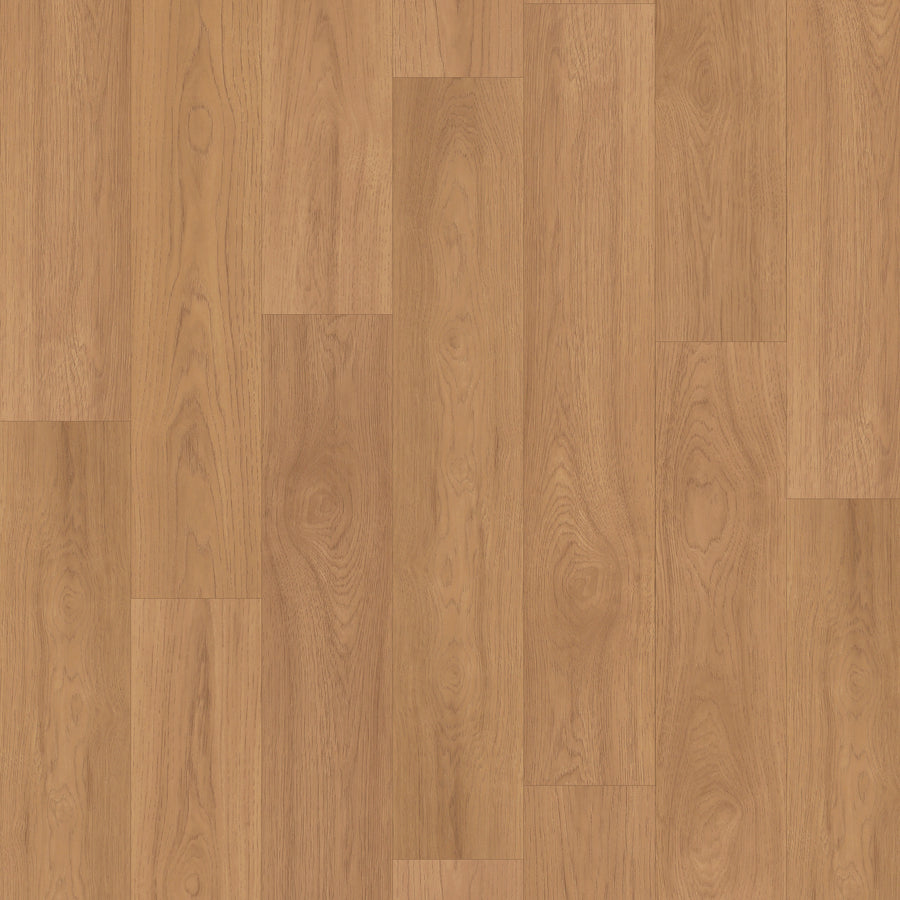 Woodstock Knoll 7.5" Laminate in Butterscotch Hickory offers natural wood aesthetics with subtle grain and color variations. The scratch-resistant planks are installed in a staggered pattern for a smooth, seamless finish.