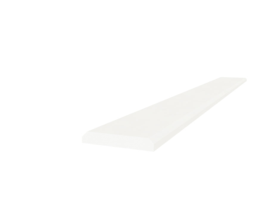 The 4x36 Double Bevel, a long white wooden shelf with a smooth pre-sealed rectangular surface, is displayed against a plain white background.