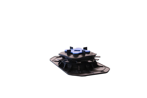 The Ardex TerraMaxx Pedestal is a black and blue plastic mechanical component with interlocking parts, designed for use in raised flooring support systems, shown on a white background.
