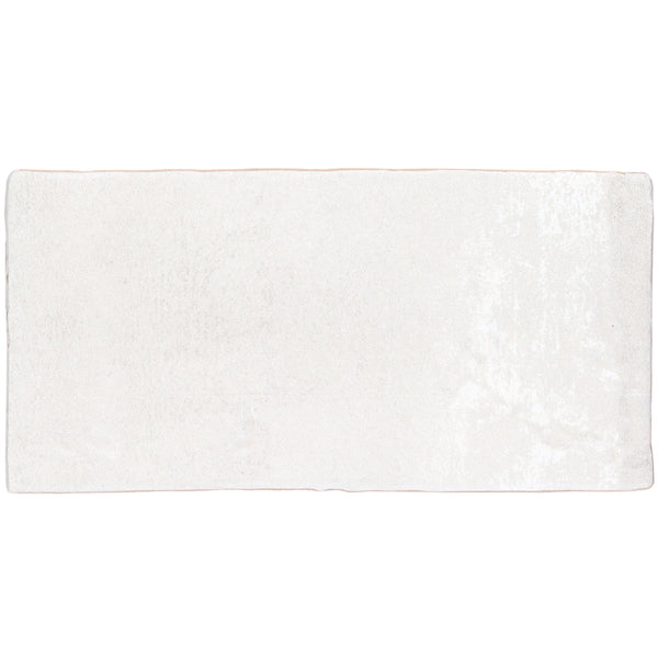 A rectangular, white Morocco 4x8 Body Ceramic Tile with a smooth, matte finish is viewed from above against a plain background.
