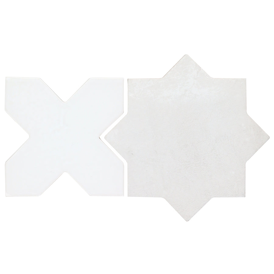 The Morocco Star & Cross Porcelain Tile features a white and grey matte finish, bringing premium design inspiration to any space.