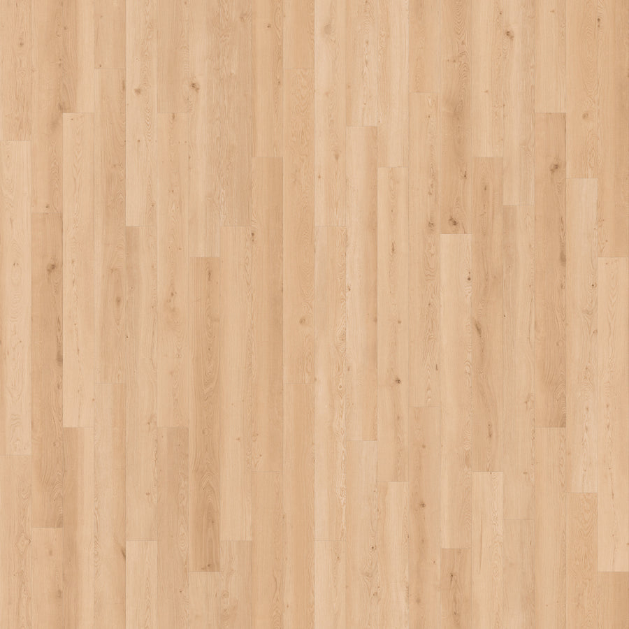 Mavericks 9 7/16" Waterproof Laminate in Santa Cruz Sand features light wood tones with natural grain and subtle variations. Planks are installed parallel for a smooth, clean look.