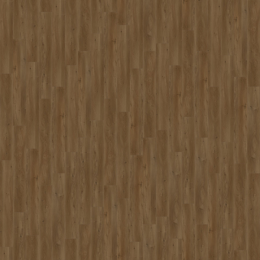 Mavericks 9 7/16" Waterproof Laminate in Mocha Del Mar features a seamless pattern of medium brown planks with visible grain and knots, arranged in a staggered layout for a natural, rustic look.
