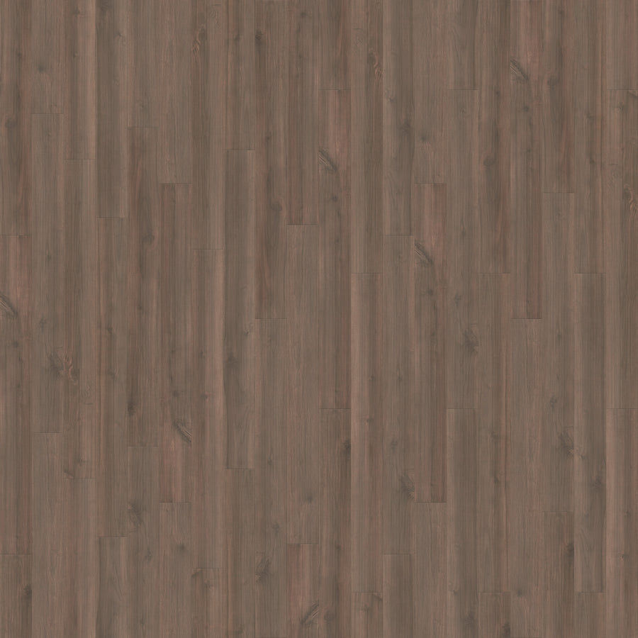 The Santa Cruz 9 3/8" Waterproof Laminate in Beau Bark features a seamless dark brown wood look with natural grain patterns and subtle knots—ideal for scratch- and moisture-resistant flooring needs.