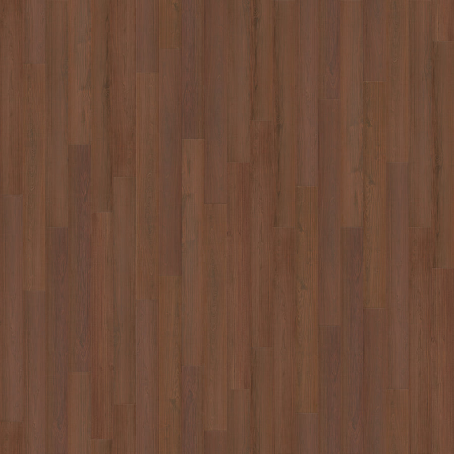 Santa Cruz 9 3/8" Waterproof Laminate in Old Mission features reddish-brown planks with visible wood grain, arranged in a staggered pattern for a natural, uniform look.