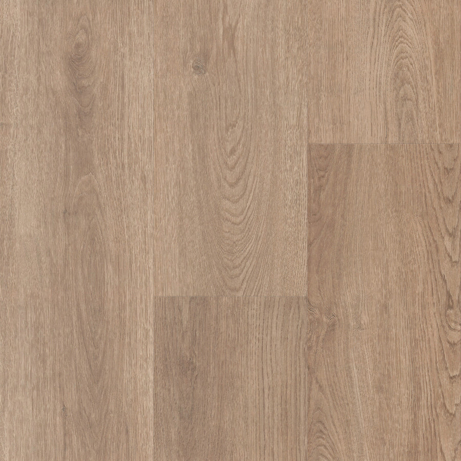 Santa Cruz 9 3/8" Waterproof Laminate in Del Mar Drift features light brown planks with a natural grain and subtle color variations, offering a realistic look and scratch-resistant durability.