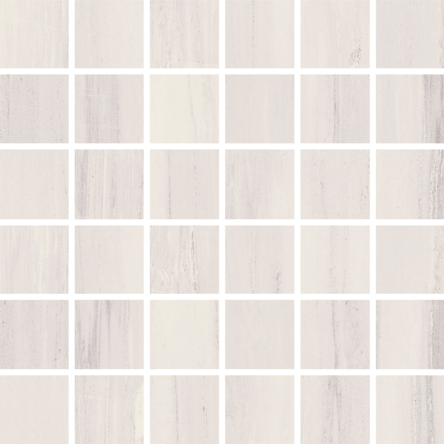 A 7-by-7 grid of Lunara Comet 2" x 2" Tiles in Natural, featuring subtle veining for a refined mosaic pattern.