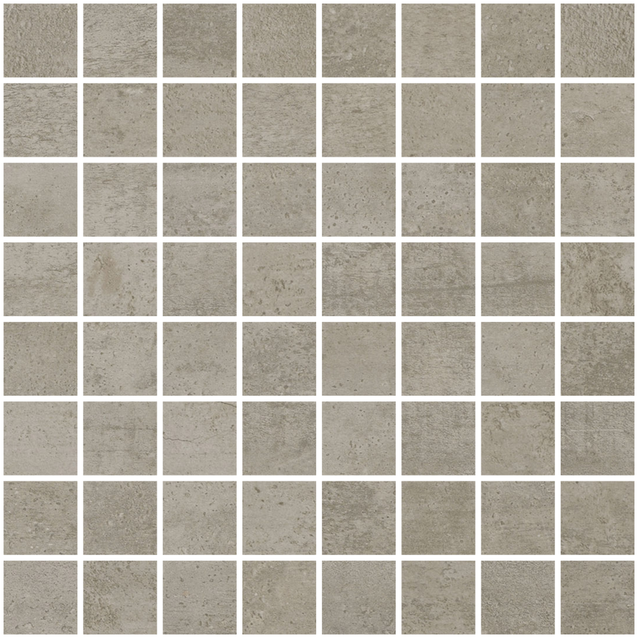 A grid of 64 Hans.A 1.5" x 1.5" dark mosaic tiles, arranged in 8 rows and 8 columns. Subtle texture and tone variations give a natural stone-like look, ideal for backsplashes or accent walls.