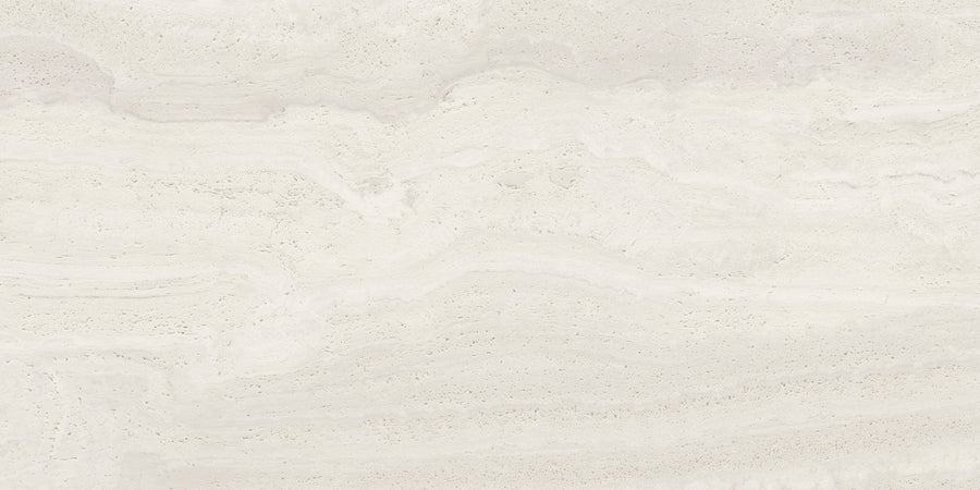 The Dynasty 12" x 24" Rectified Tile in White Natural features a marble-inspired surface with subtle wavy veins and soft, organic patterns—perfect for adding gentle tonal variation and modern style to any space.
