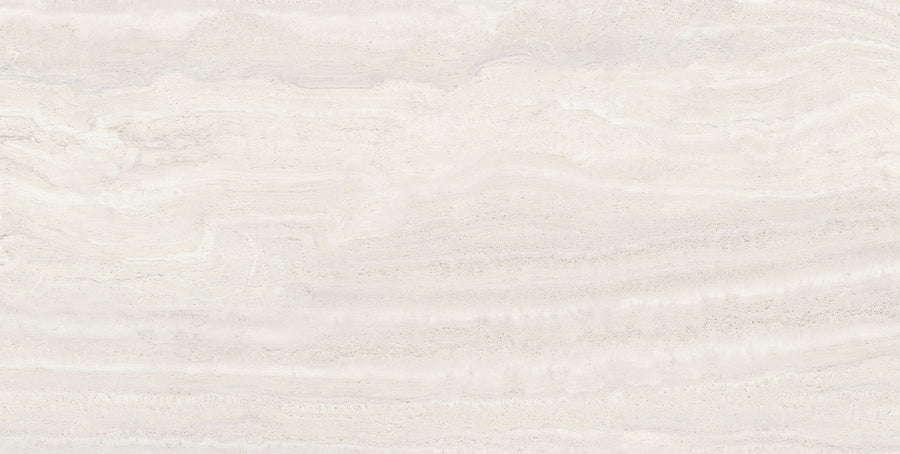 The Dynasty 24" x 48" Rectified Tile in White Natural features a light beige marble look with subtle wavy veins and soft texture, offering elegant variations from off-white to pale cream for a seamless, modern finish.