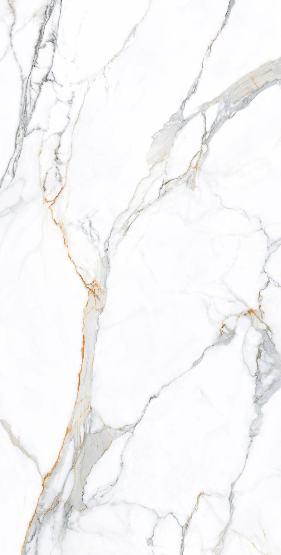 White marble surface with natural gray and gold veins running throughout, creating an elegant and sophisticated pattern. The texture appears smooth and polished.