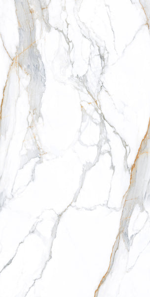 White marble texture with gray and gold veining running irregularly across the surface, creating a natural and elegant stone pattern.