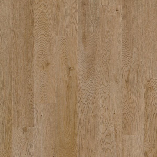 Close-up view of Coretec Originals Classics Vinyl flooring in light brown, featuring natural wood grain patterns and subtle knots that highlight the texture and color variation of each plank.