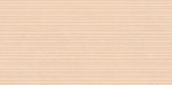 The Avanti 12x24 Willow Deco Rectified Glazed Porcelain Tile features a light beige background with subtle, uneven horizontal lines in a darker beige for a softly textured, striped look that creates a calming aesthetic.