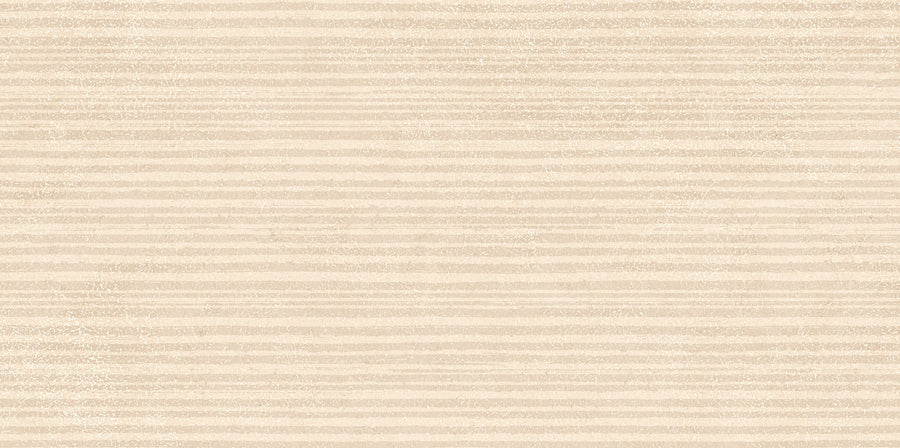 A beige background with subtle, uneven horizontal lines creates a soft, textured look on the Avanti 12x24 Willow Deco Rectified Glazed Porcelain Tile, adding rustic charm and a calming aesthetic to any space.