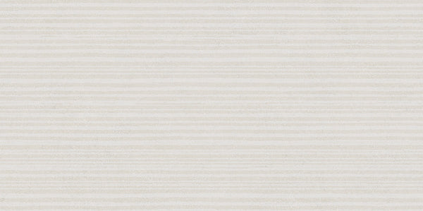 The Avanti 12x24 Willow Deco Rectified Glazed Porcelain Tile features horizontal ivory and light beige stripes on a textured background, offering soft, neutral tones that create a calming atmosphere ideal for minimalist designs.