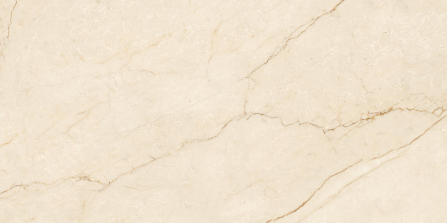 Renaissance 24x48 Polished Porcelain Tile features a beige marble look with delicate light brown and gray diagonal veining, delivering a natural, polished finish that adds luxury and sophistication to any interior space.