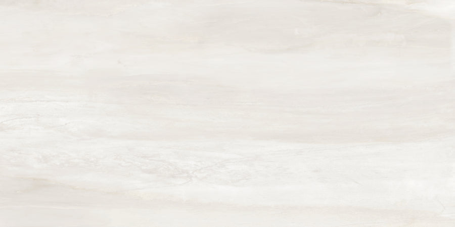 The Renaissance 24x48 Polished Porcelain Tile features a light beige marble look with subtle wavy patterns and soft veining, delivering a smooth, luxurious appearance that beautifully mimics natural stone.