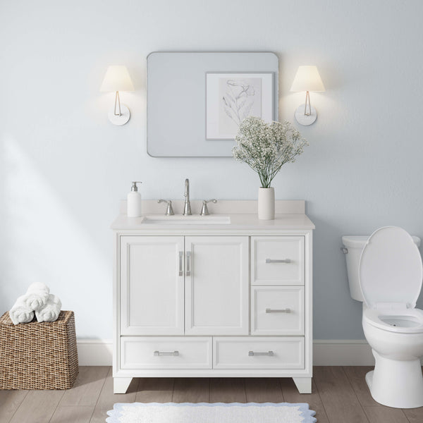 A bright bathroom features the Ashlow 42