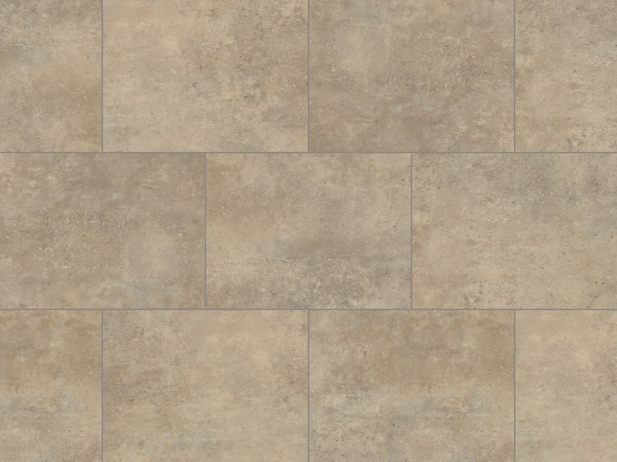 Korlok Select 18" Vinyl Plank in Tile Antique Copper features a textured, mottled surface that mimics natural stone, ideal for pairing with wood-look finishes or rigid vinyl flooring styles.