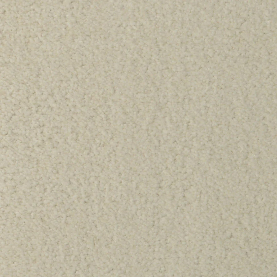 Close-up view of Seduction On Trend Carpet in Alabaster. Its plush texture features uniform fibers and tiny loops, highlighting the cozy yet durable qualities of this premium carpet.
