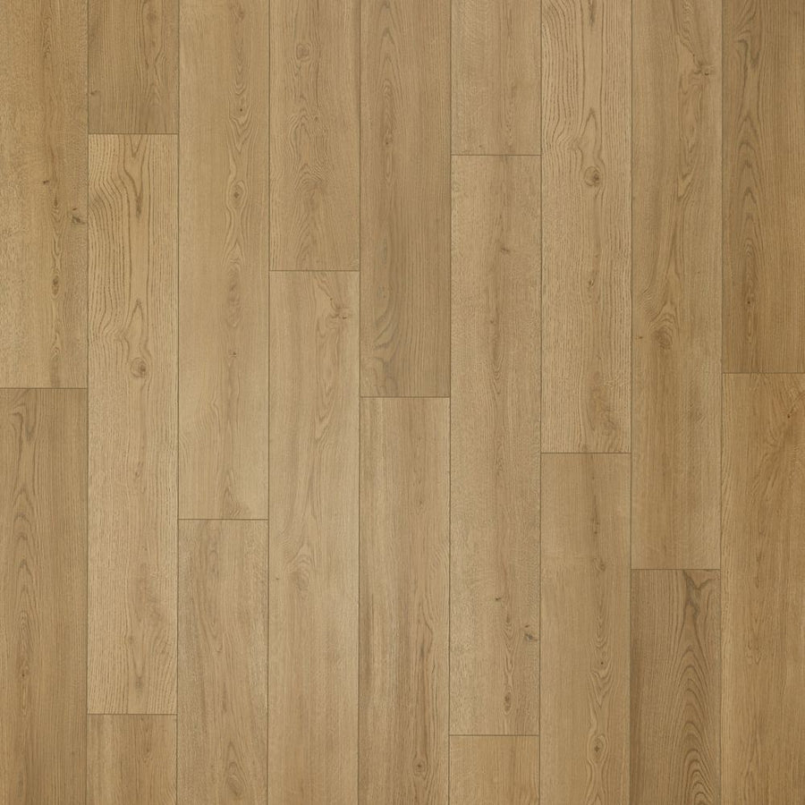 Cordova Falls 7.5" Vinyl features a light brown wood look with visible grain and knots. Its staggered plank layout offers the warm, inviting aesthetics of natural wood in a stylish, durable luxury vinyl flooring option.