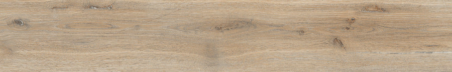 Close-up of Maison 9x48 Porcelain Tile features visible wood grain, knots, and natural texture, delivering a rustic look with the durability and easy maintenance of porcelain flooring.