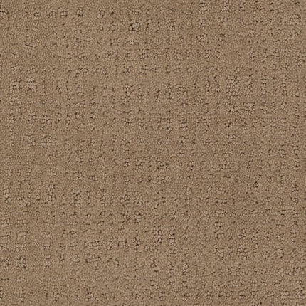 Close-up of Homage Berber Carpet in Antigua, featuring a textured light brown surface with a subtle square and dot pattern. This soft yet durable carpet is perfect for high-traffic areas, providing a modern, comfortable look.